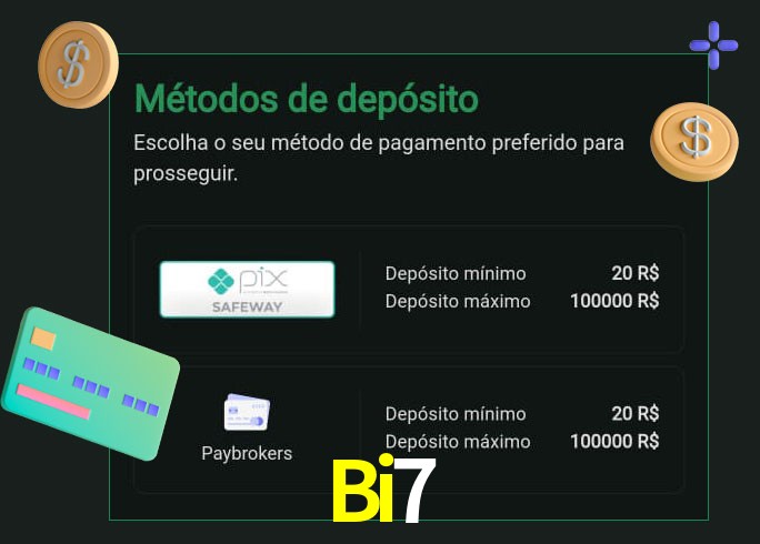 O cassino Bi7 oferece uma grande variedade de métodos de pagamento